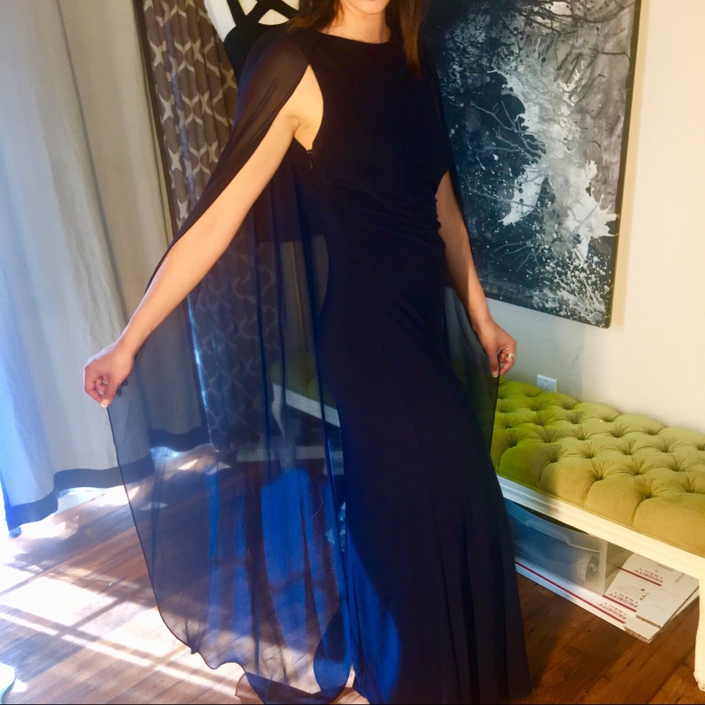 ❎SOLD❎ RALPH LAUREN Floor Caped Navy Evening Gown - Picture 5 of 8